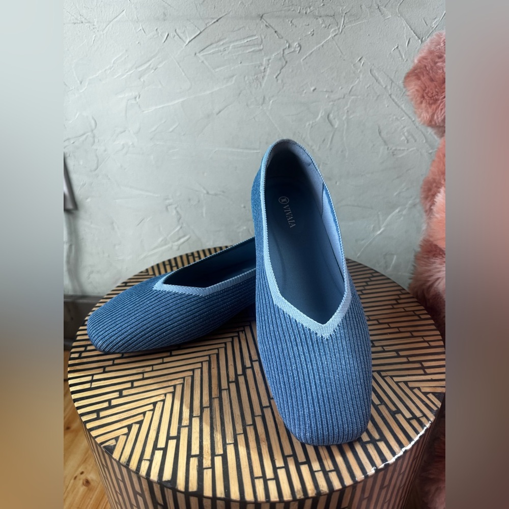 VIVAIA Women's Blue Ballet Flats, Square Toe V Cut Margot 2.0, Size 10, 41.5